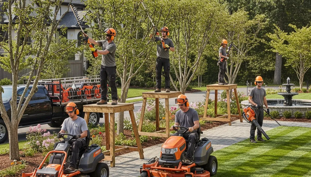 Palm Harbor, FL tree service crew trimming trees for landscaping maintenance