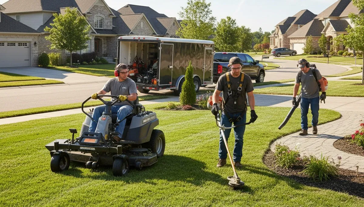 Palm Harbor, FL tree service crew trimming trees for lawn care and yard maintenance