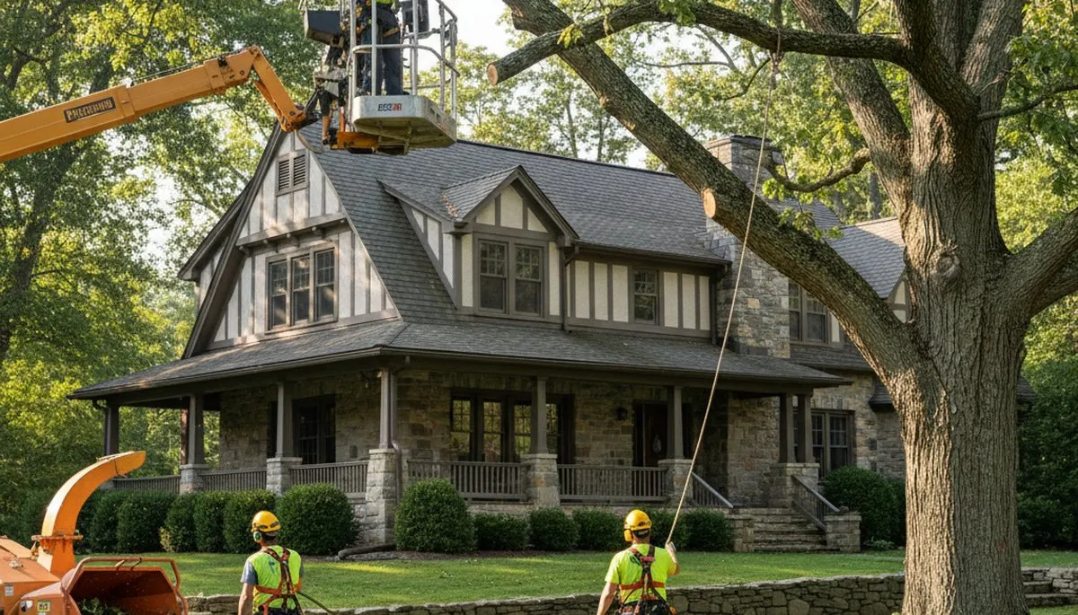 Tree service crew trimming trees in Palm Harbor, FL