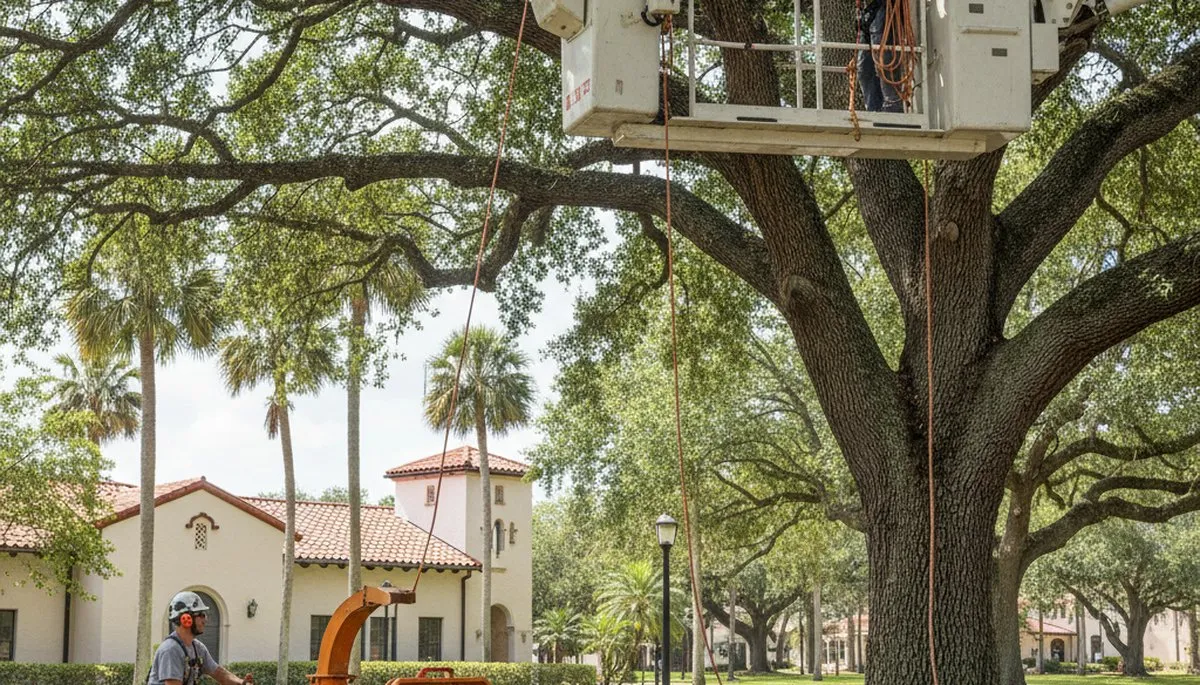 Tree service crew trimming trees in Palm Harbor, FL for safe, professional property care