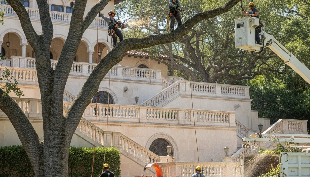 Tree service crew trimming trees in Palm Harbor, FL for safe, professional property care